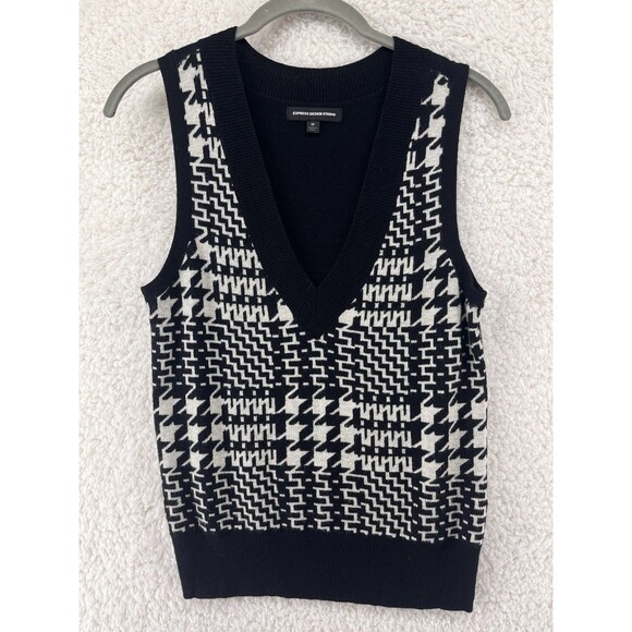 Express Design Studio Sleeveless Sweater Wool Blend Size M 90's Y2K Black White - Picture 1 of 7